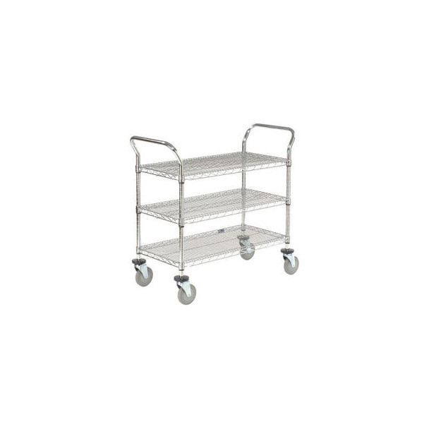 Nexel 3 Shelf Utility Cart Chrome 42""W x 18""D x 39""H Poly Casters4 Swivel