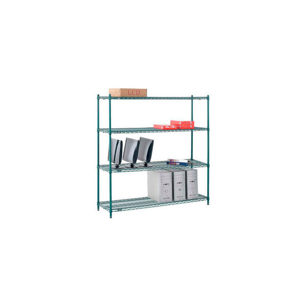 Nexel 4 Shelf Poly-Green Wire Shelving Unit Starter 60""W x 14""D x 54""H