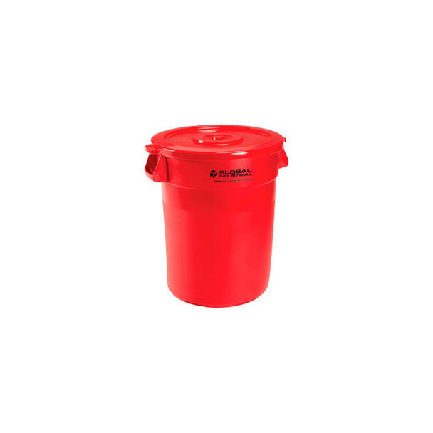 Global Industrial Plastic Trash Can with Lid - 32 Gallon Red