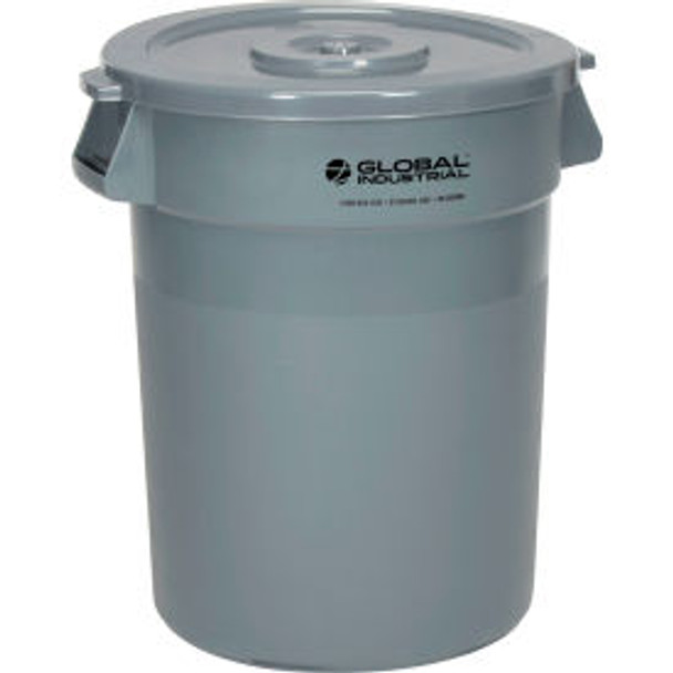 Global Industrial Plastic Trash Can with Lid - 32 Gallon Gray