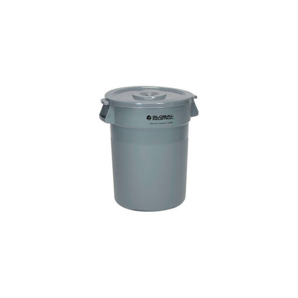 Global Industrial Plastic Trash Can with Lid - 32 Gallon Gray