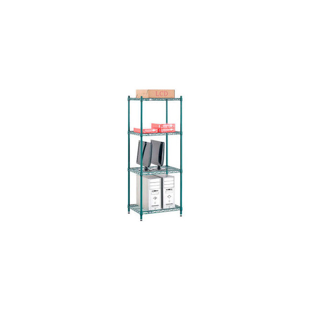 Nexel 4 Shelf Poly-Green Wire Shelving Unit Starter 24""W x 18""D x 54""H