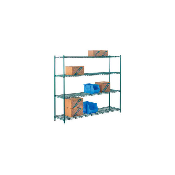 Nexel 4 Shelf Poly-Green Wire Shelving Unit Starter 72""W x 14""D x 63""H