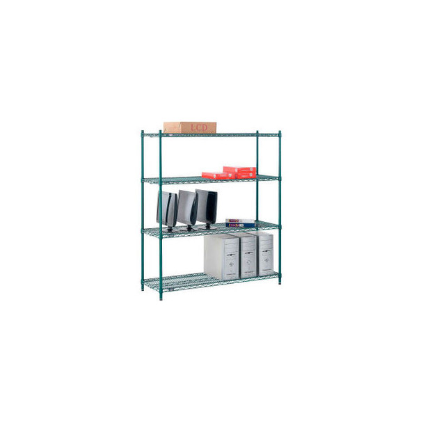 Nexel 4 Shelf Poly-Green Wire Shelving Unit Starter 54""W x 14""D x 63""H