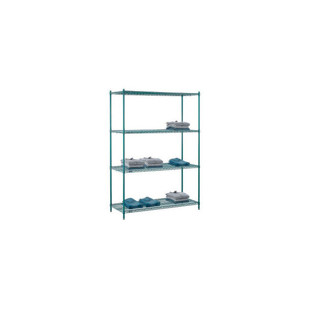 Nexel 4 Shelf Poly-Green Wire Shelving Unit Starter 60""W x 21""D x 86""H