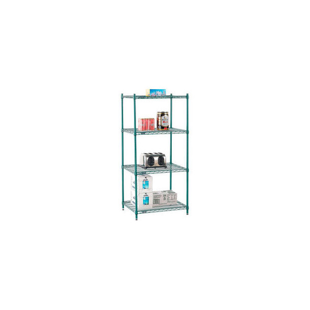 Nexel 4 Shelf Poly-Green Wire Shelving Unit Starter 30""W x 21""D x 63""H
