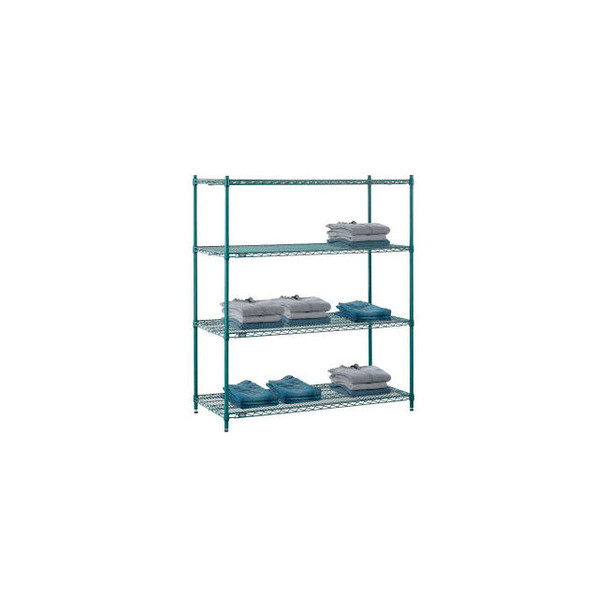 Nexel 4 Shelf Poly-Green Wire Shelving Unit Starter 54""W x 21""D x 63""H