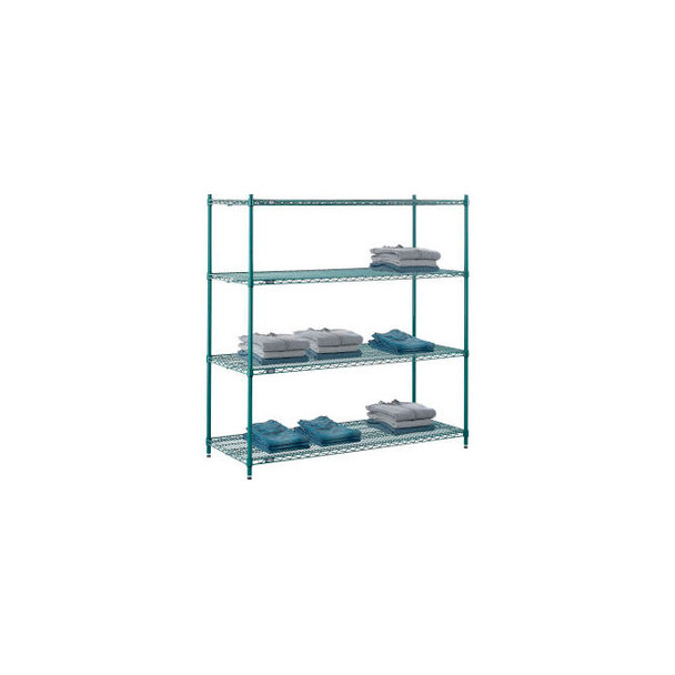 Nexel 4 Shelf Poly-Green Wire Shelving Unit Starter 60""W x 21""D x 63""H