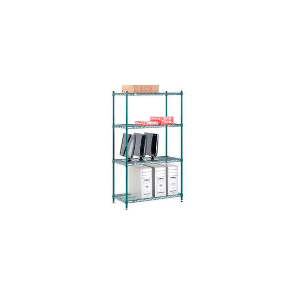 Nexel 4 Shelf Poly-Green Wire Shelving Unit Starter 36""W x 14""D x 54""H