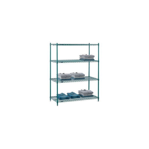 Nexel 4 Shelf Poly-Green Wire Shelving Unit Starter 48""W x 21""D x 54""H