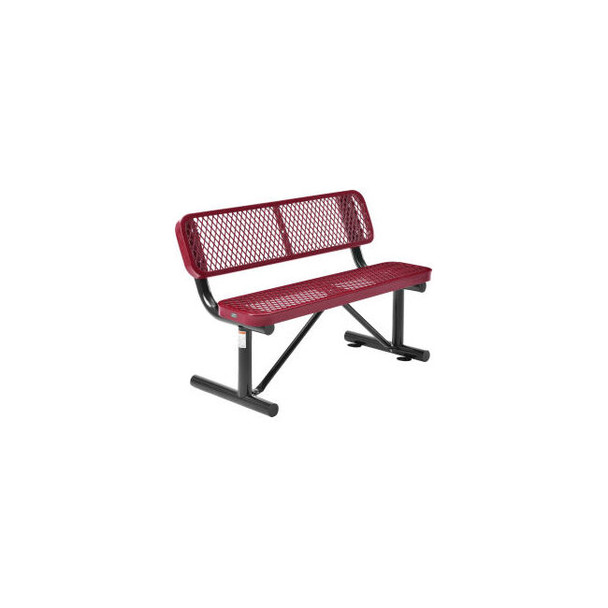 Global Industrial 4' Outdoor Steel Bench w/ Backrest Expanded Metal Red