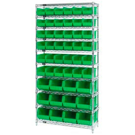 Global Industrial Chrome Wire Shelving With 48 Giant Plastic Stacking Bins Green