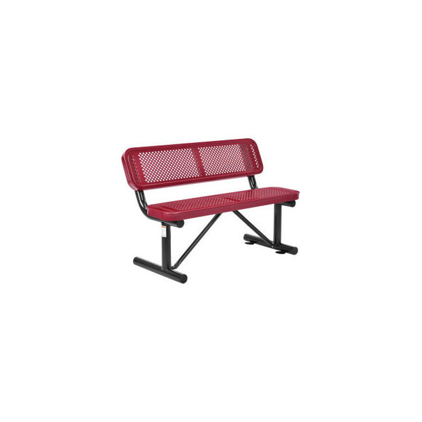 Global Industrial 4' Outdoor Steel Bench w/ Backrest Perforated Metal Red