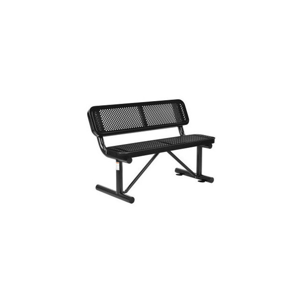 Global Industrial 4' Outdoor Steel Bench w/ Backrest Perforated Metal Black