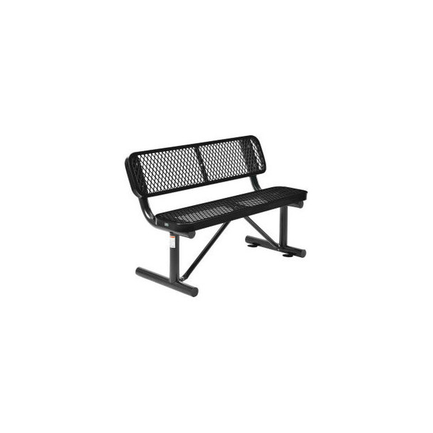 Global Industrial 4' Outdoor Steel Bench w/ Backrest Expanded Metal Black