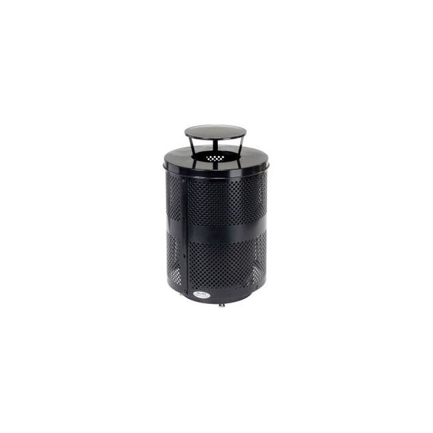 Global Industrial Outdoor Perforated Steel Trash Can W/Rain Bonnet Lid & Base 36