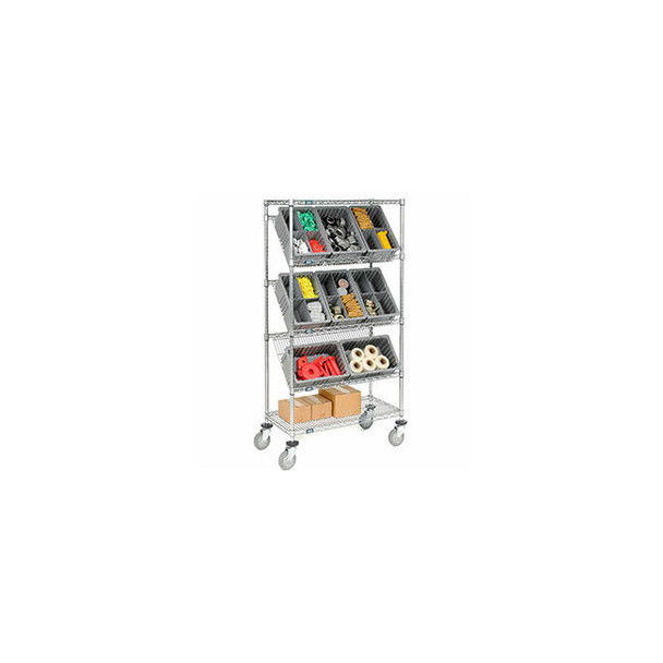 Global Industrial Easy Access Slant Shelf Chrome Wire Cart 8 Gray Grid Container