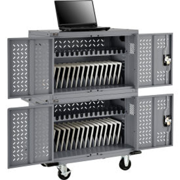 Global Industrial 32-Device Charging Cart For Chromebooks & Tablets Gray Unassem