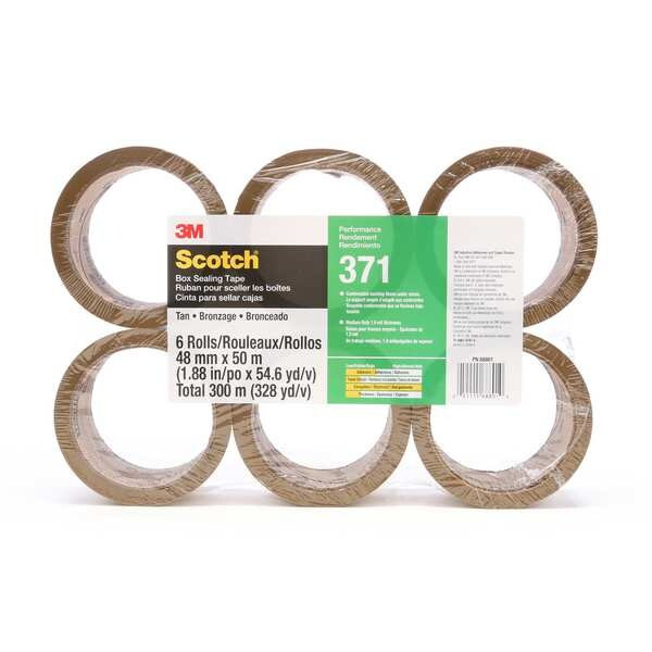Scotch Carton Sealing Tape, 1.8 mil, Tan, PK6 371