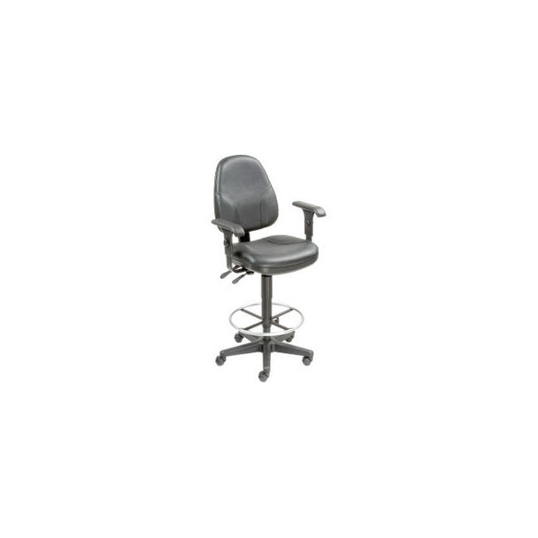 Interion Leather Operator Stool with Arms - 360 degrees Footrest - Black