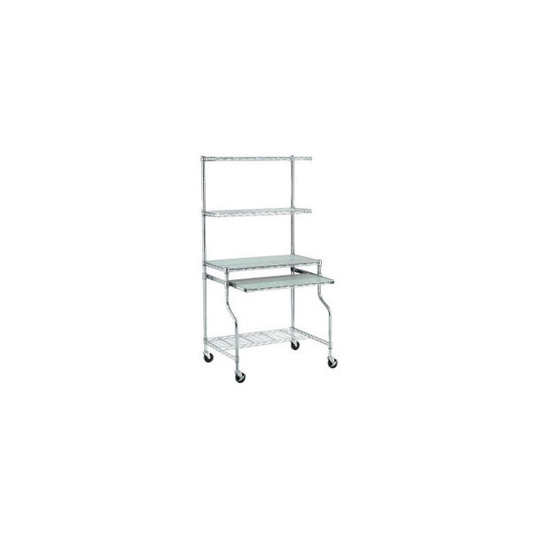 Global Industrial Chrome Wire Shelf Mobile Computer LAN Workstation 31-1/2""W x