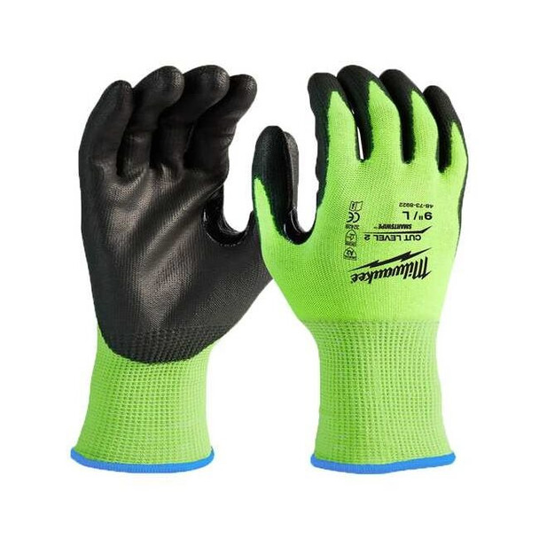 12 Pair High Visibility Cut Level 2 Polyurethane Dipped Gloves- L