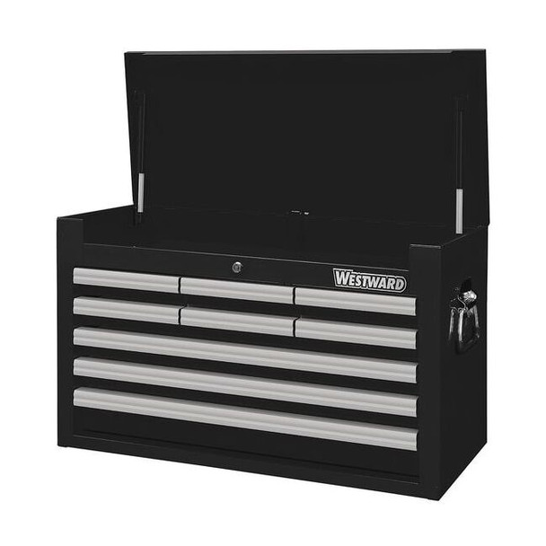 WESTWARD Top Chest, 9-Drawers, Powder Coated Black, 26" W x 12.5" D x 16.5" H