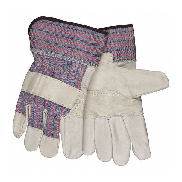 Leather Gloves, Cowhide, Safety Cuff, Wing Thumb, Full Finger, Beige, L, 12 PK