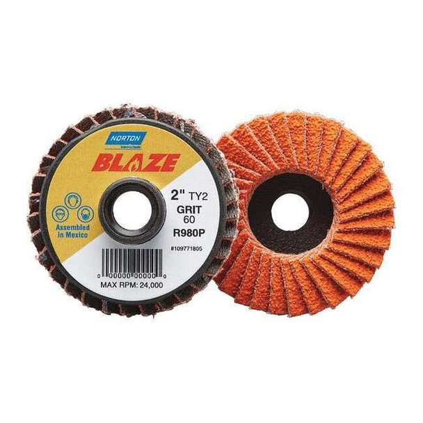 Norton Abrasives Flap Disc, 3 in Dia, 40 Grit, Type 27 77696090161
