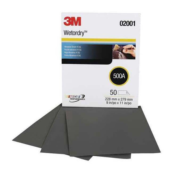 3m Sanding Sheet,11" L x 9" W,500 Grit,PK50 7000118291
