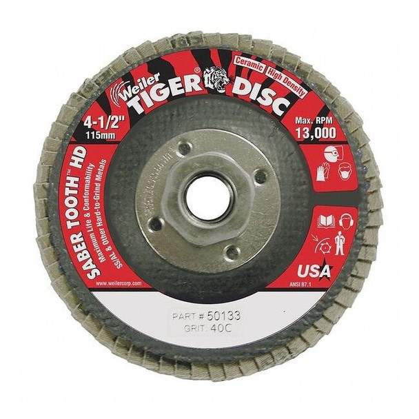 4-1/2 Tiger Ceramic High Density (TY27) Abrasive 40C 5/8"-11 UNC Nut