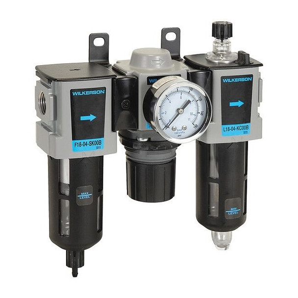 Wilkerson Filter/Regulator Lubricator, 3 pcs C18-02-FKG0B