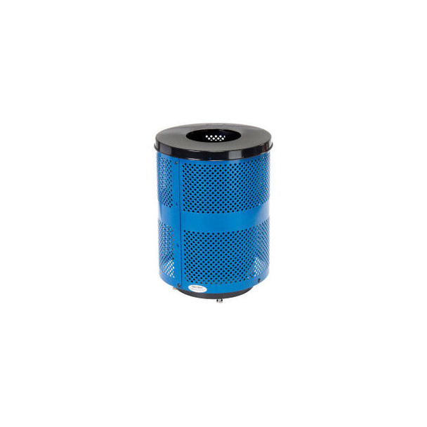 Global Industrial Outdoor Perforated Steel Trash Can With Flat Lid & Base 36 Gal