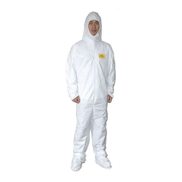 Condor Hooded Disposable Coveralls, 2XL, White, zipper 30C580