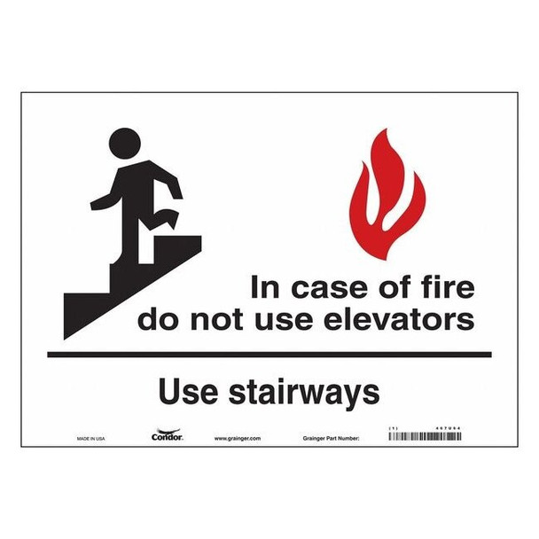Condor Safety Sign Emergency Exit, Vinyl, 14 in W, 10 in H, White 467U64
