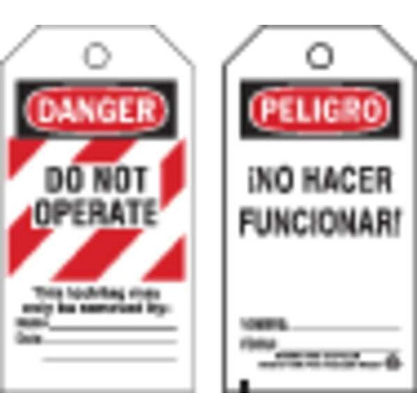 Brady Danger Bilingual Tag,5-3/4 x 3 In,PK25 66065 Brady Danger Bilingual Tag,5-3/4 x 3 In,PK25 66065