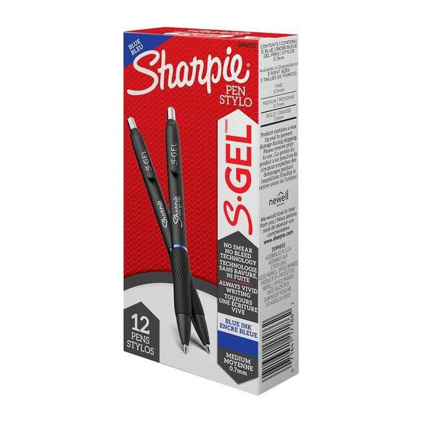 Sharpie S-Gel Pen,Medium 0.7mm,Blue,PK12 2096152