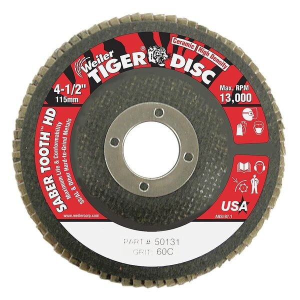 4-1/2 Tiger Ceramic High Density (TY27) Abrasive 60C 7/8" Arbor Hole