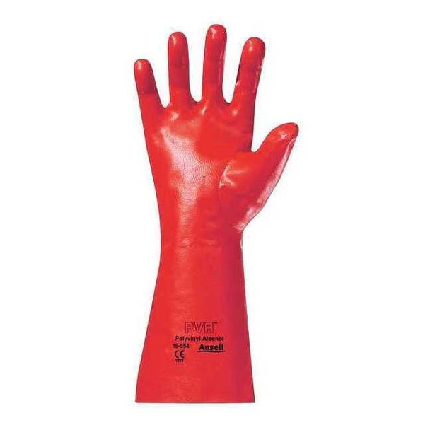 Solvex 15-554 Chemical Resistant Gloves, PVA, 14 in L, 37.5 mil, Red, 10, 1 PR
