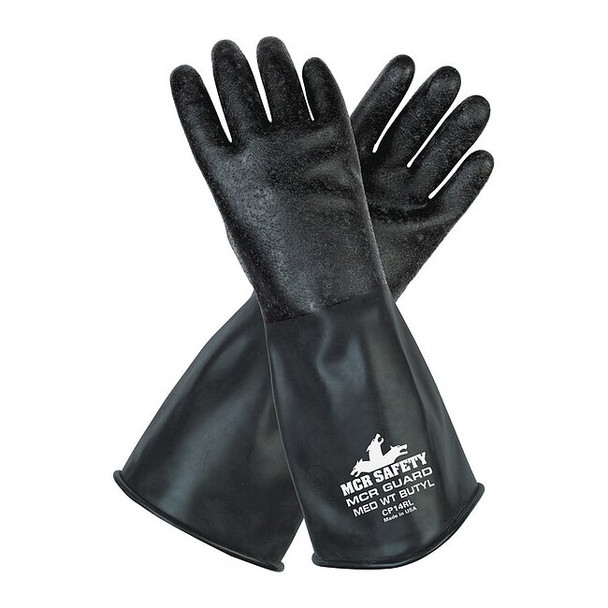 CP14R Chemical Resistant Gloves, Butyl, 14 in L, 14 mil, Black, XL, 1 PR