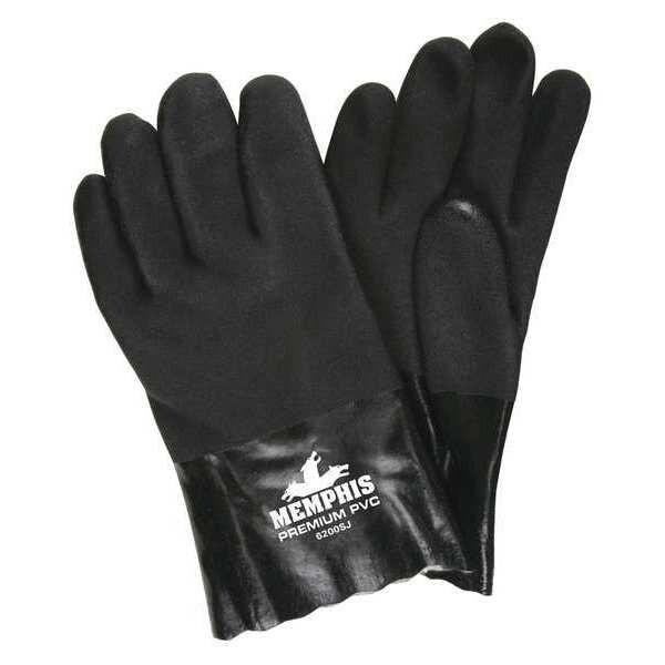 Chemical Resistant Gloves, PVC, 10 in L, 59 mil, Black, L, 1 PR