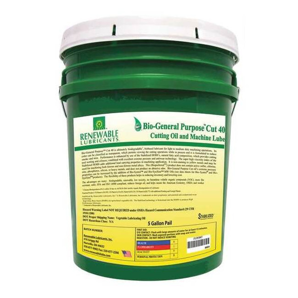 Cutting Oil, Cut 40, Soluble Oil, 5 gal, Pail, Transparent