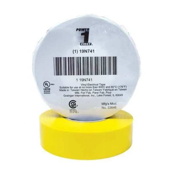 Manufacturer Varies Electrical Tape, Vinyl, Yellow, 22 yd L, 3/4 in W 19N741