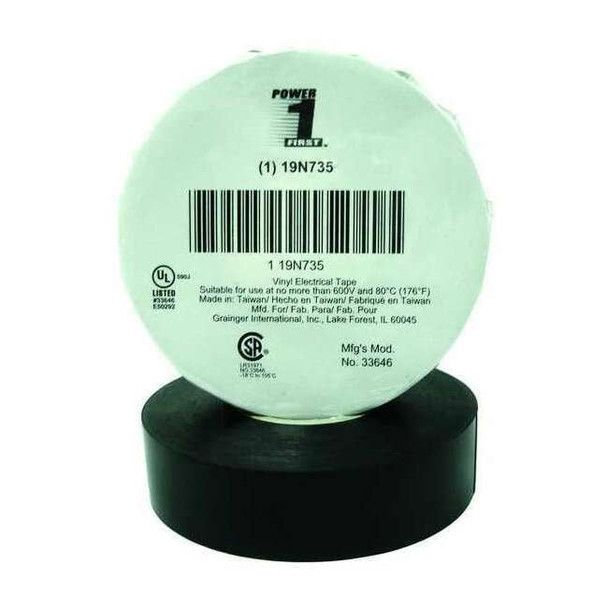 Insulating Electrical Tape,  3/4" W x 66 ft. L, 7 mil Thick,  Black, 1Pk
