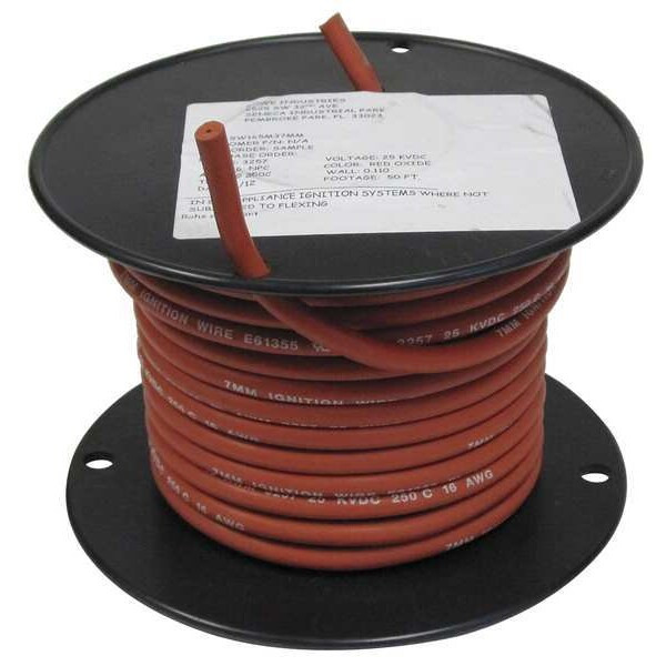 HV, High-Voltage Lead Wire, Nickel Plated Copper, 16 AWG, Red, Stranded, 50 ft