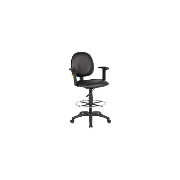 Interion Drafting Stool with Arms and Footring - Vinyl - Black