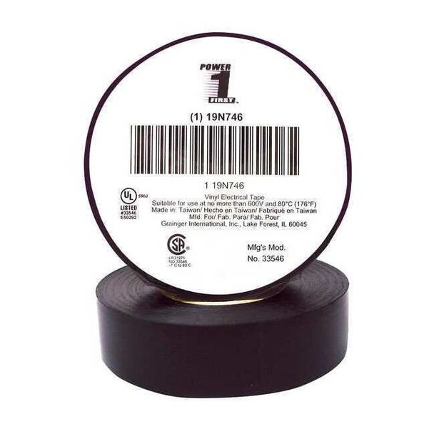 Vinyl Electrical Tape, 3/4 in W x 60 ft L, 7 mil Thick, Black