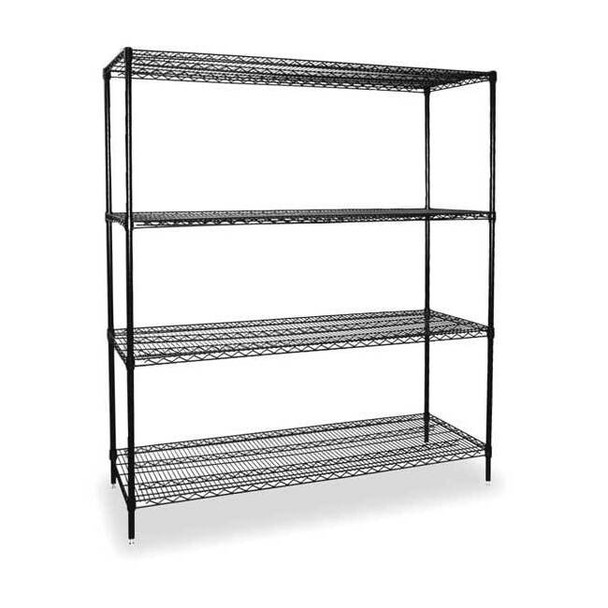 Wire Shelving Unit, 24"D x 48"W x 74"H, 4 Shelves, Black