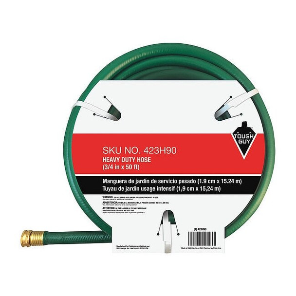3/4 in ID x 50 ft L Water Hose, PVC Tube, Green, Aluminum x Aluminum Fitting