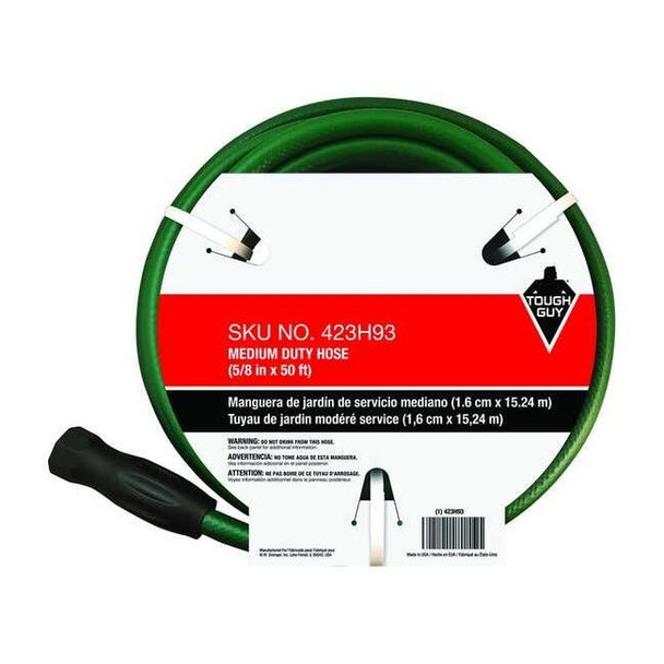 5/8 in ID x 50 ft L Water Hose, PVC Tube, Green, Brass x Brass Fitting